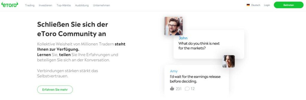 Werden Sie Mitglied der eToro Gemeinschaft