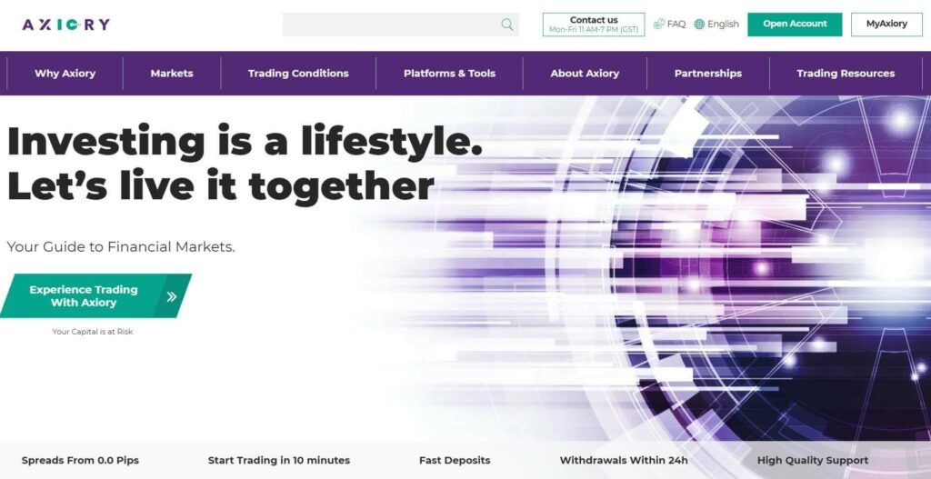 die homepage von axiory