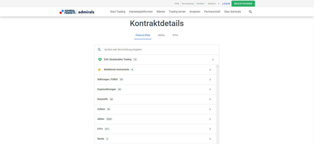 admirals kontraktdetails der märkte