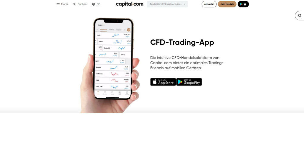 Capital.com's Plattform als mobile App verfügbar