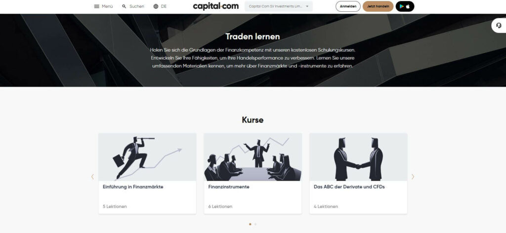 Capital.com's Bildungsbereich mit Devisenhandelskursen