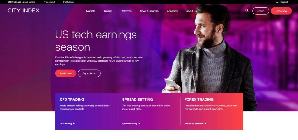 die homepage von city index