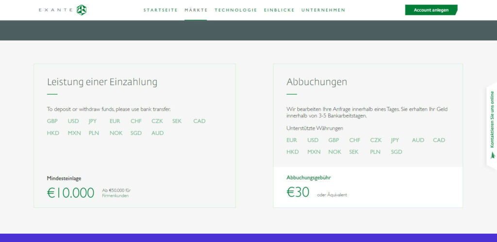 ein- und auszahlungen mit exante