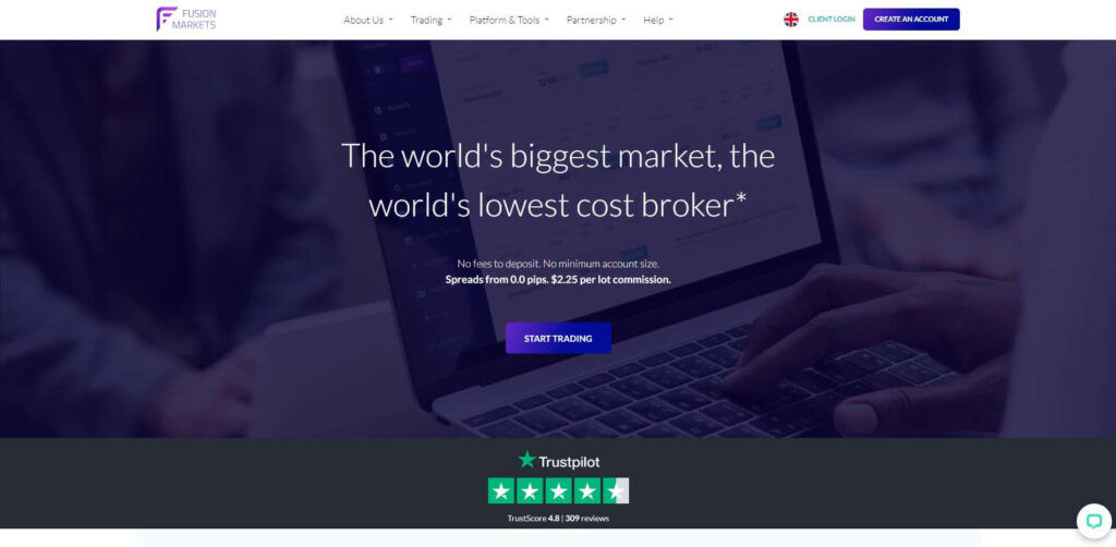die homepage der fusion markets