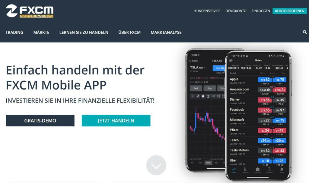 die Homepage von FXCM
