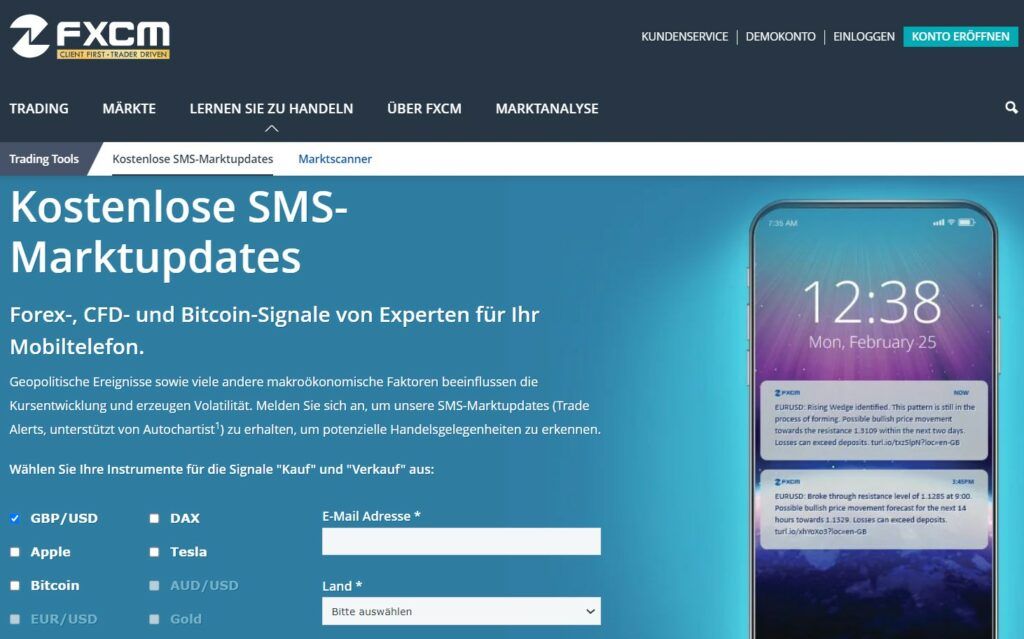 Erhalten Sie Marktaktualisierungen per SMS