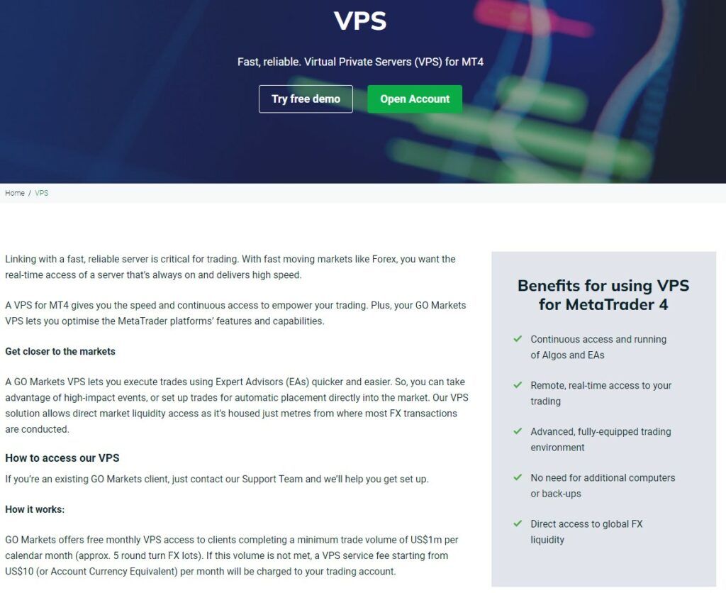 Das VPS-Angebot von GO Markets