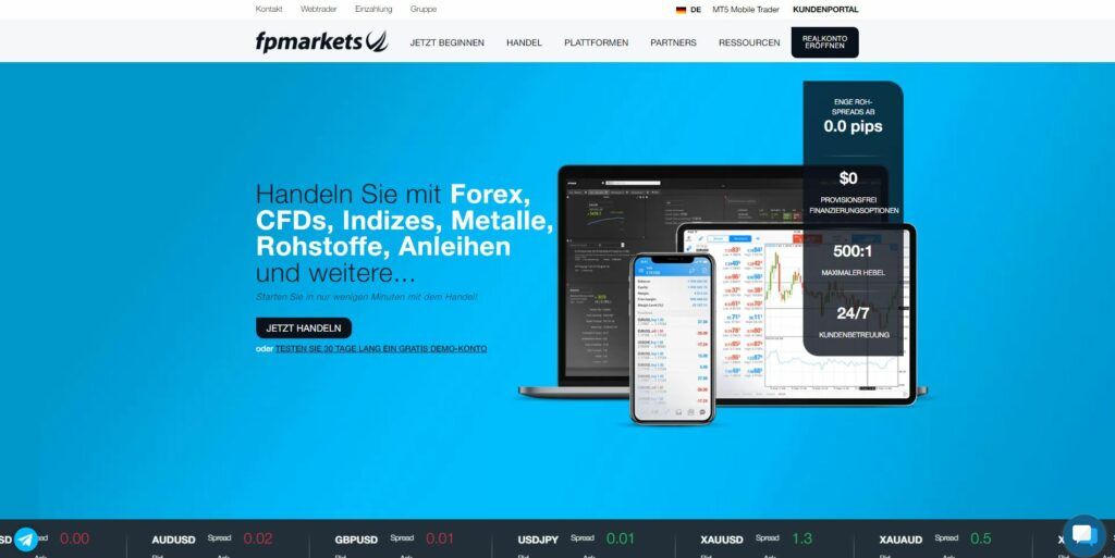 die homepage von fp markets