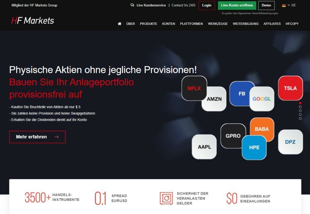 die Homepage von HotForex