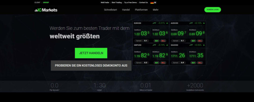die homepage von ic markets