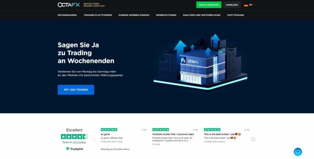 die homepage von octafx
