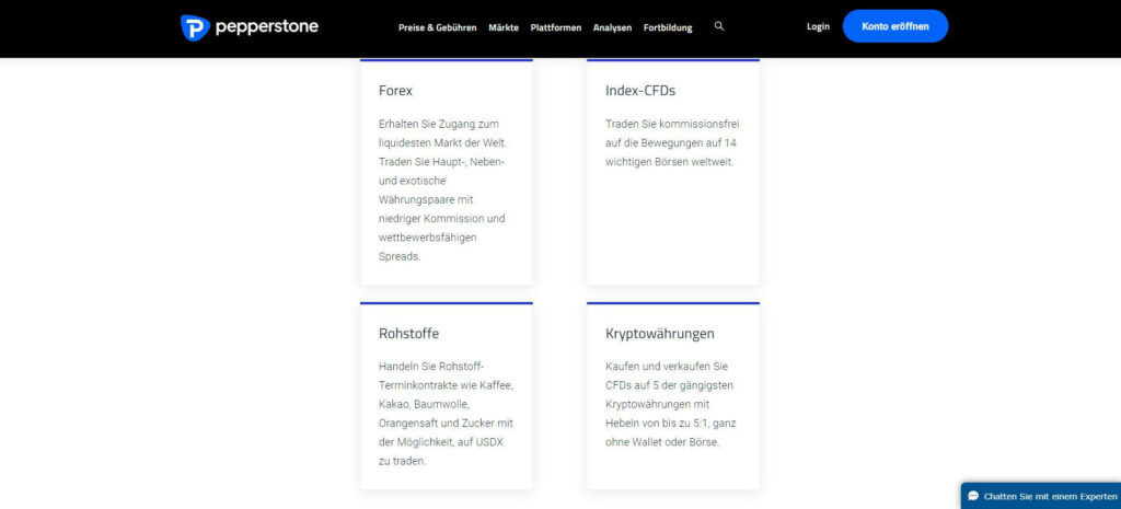 von pepperstone angebotene märkte