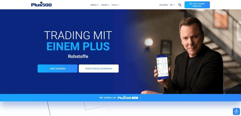 die homepage von plus500