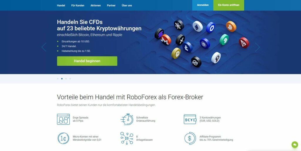 die homepage von roboforex