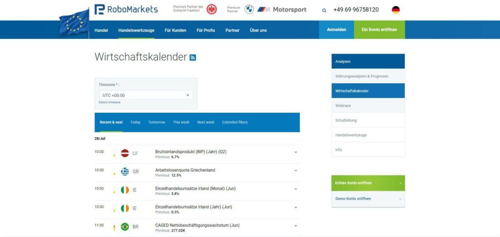 wirtschaftskalender von robomarkets