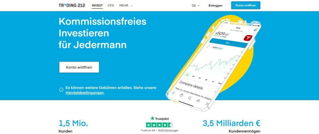 die homepage von trading 212