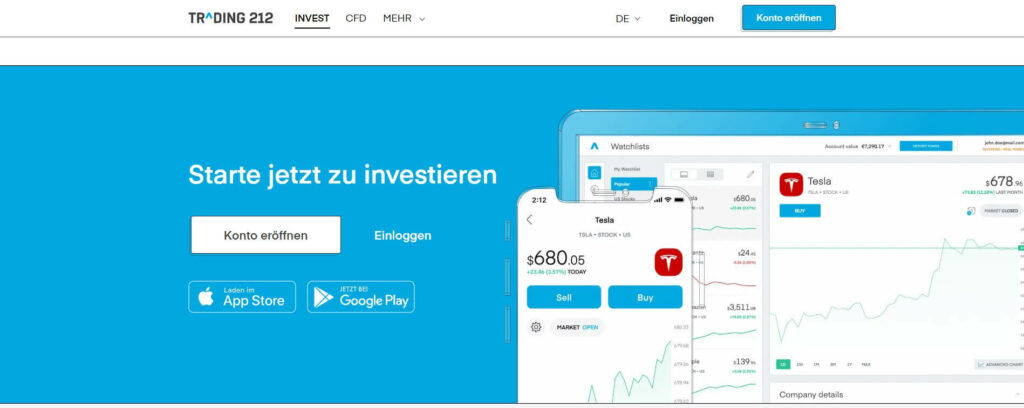 trading 212 beginnt mit der handelsplattform
