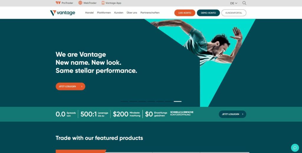 die homepage von vantage