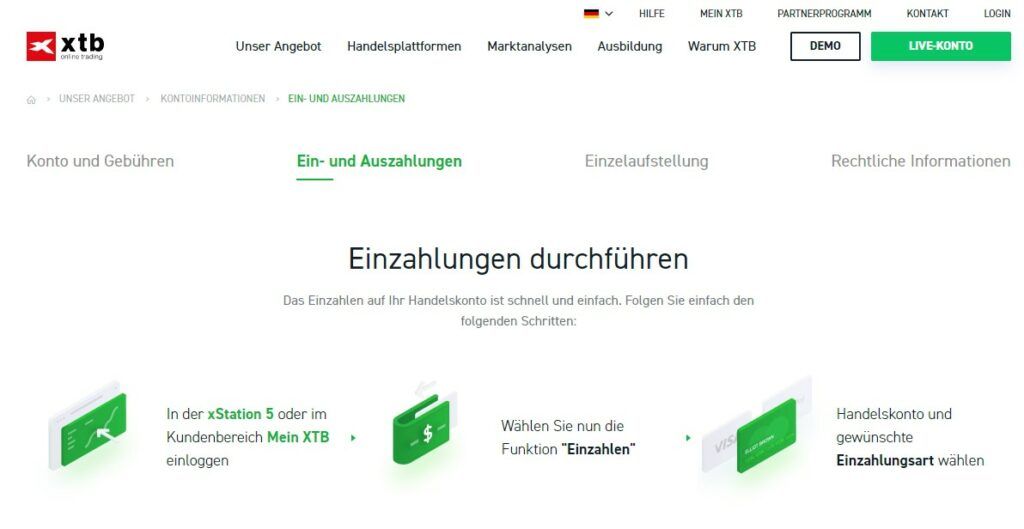 Einzahlungen durchführen