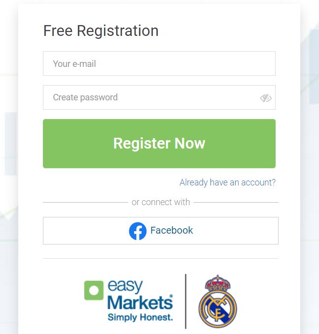 das Demo-Anmeldeformular von easymarkets