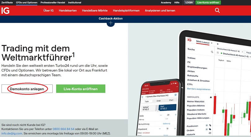 Eröffnen Sie Ihr ig markets-Demokonto auf der Homepage