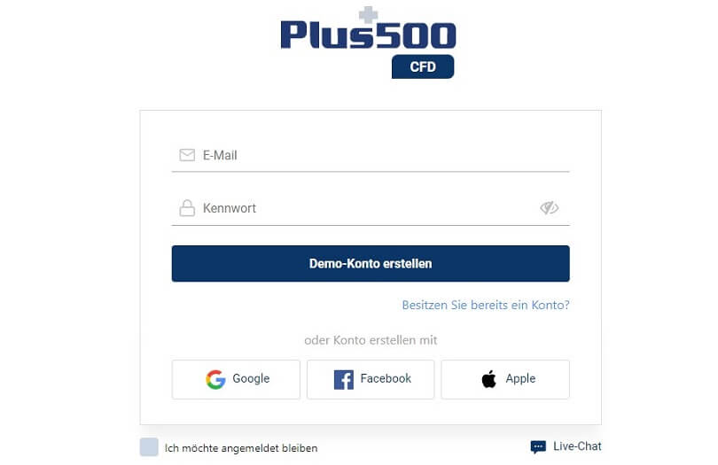Das plus500-Anmeldeformular zur Eröffnung Ihres Demokontos