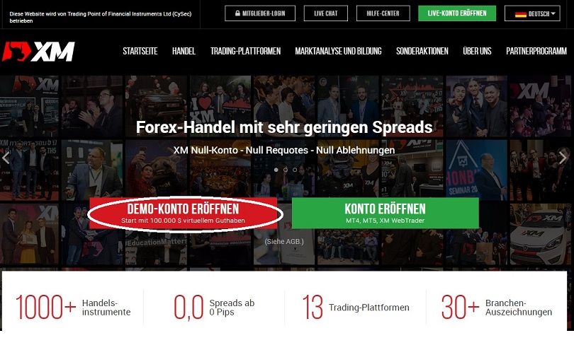 Eröffnen Sie Ihr xm-Demokonto auf der Homepage