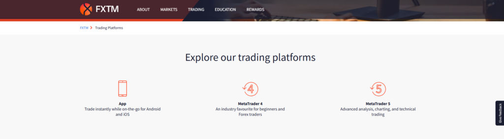 fxtm verfugbare Plattformen